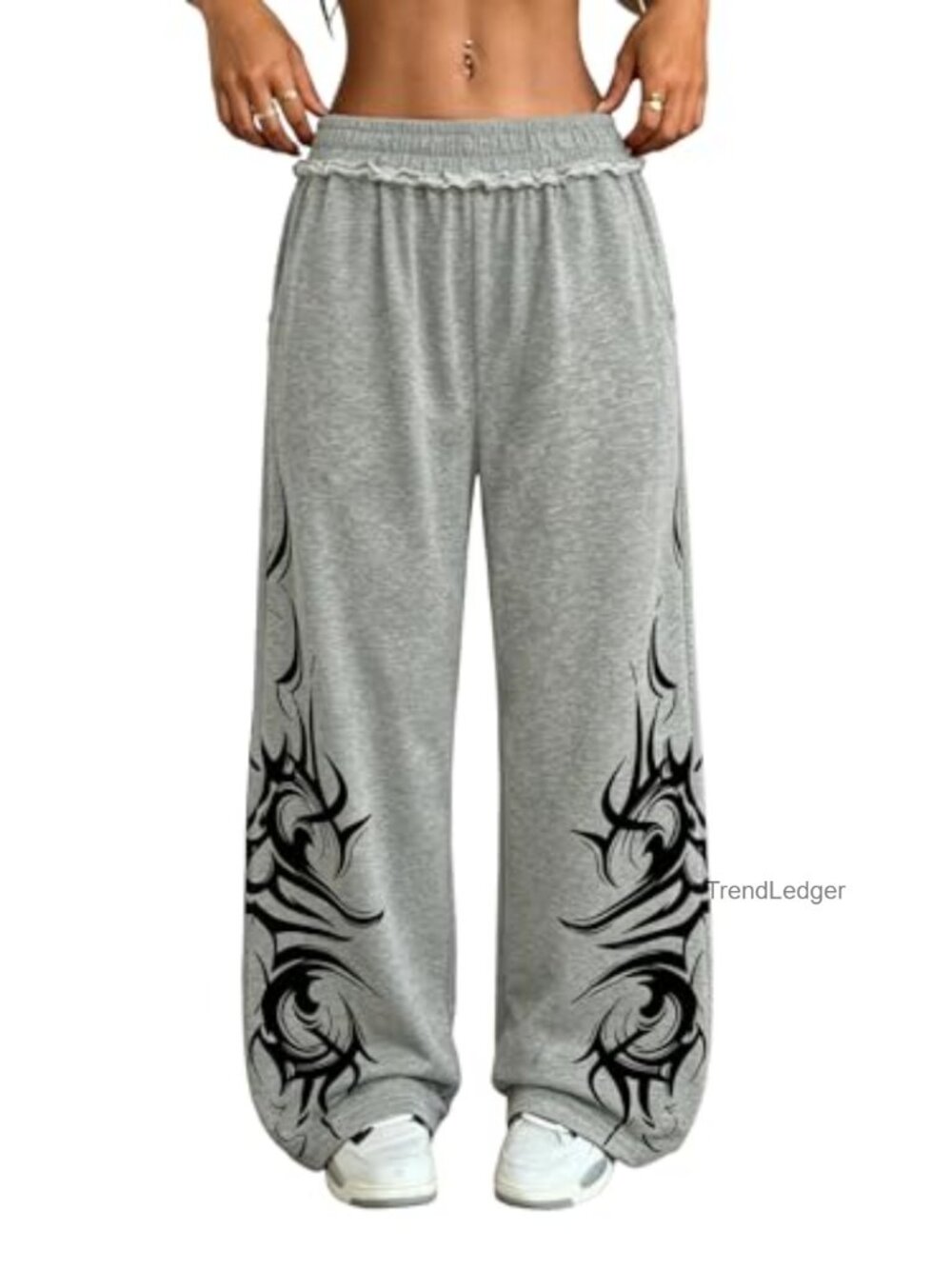 Wide Leg Sweatpants Y2K Gothic Graffiti High Rise Pull On Pockets